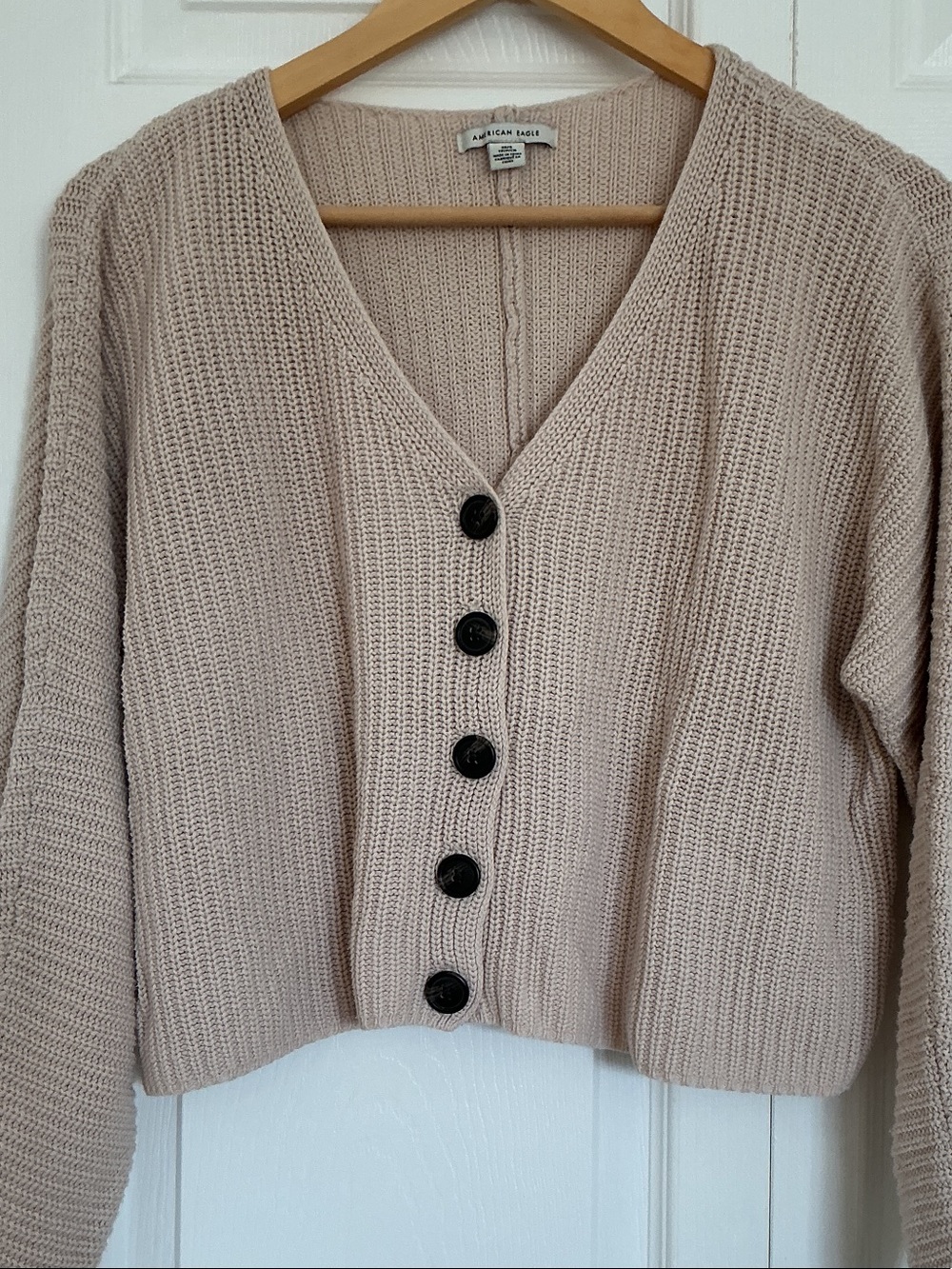 American Eagle Outfitters Taupe V-Neck Button-Front Women's Cardigan